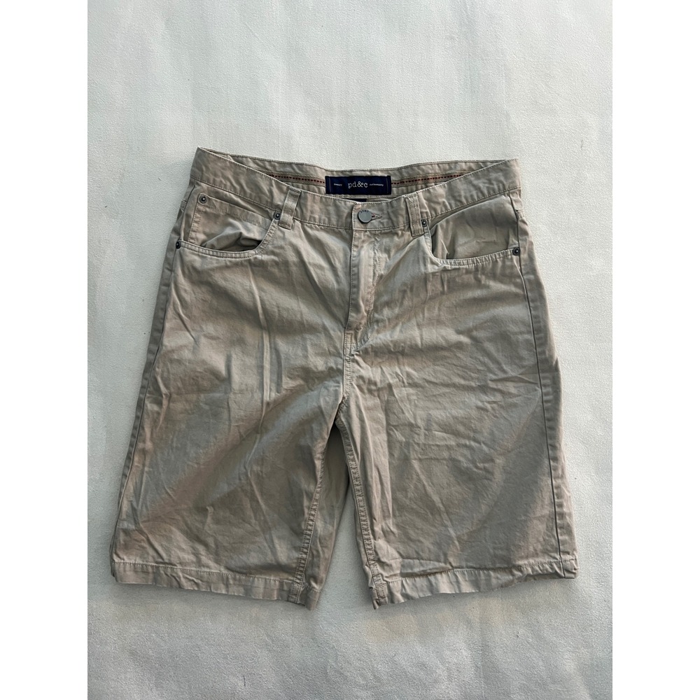 PD&C Mens Khaki Chino Shorts Tan Cotton Twill Size 34 PS9BFSTO